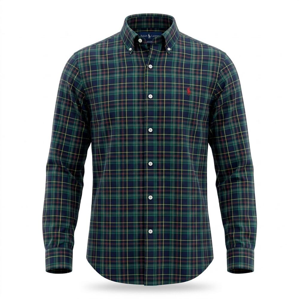 Ralph Lauren Green Blue Plaid Button Pony Logo Button-Up Shirt Men Size XL